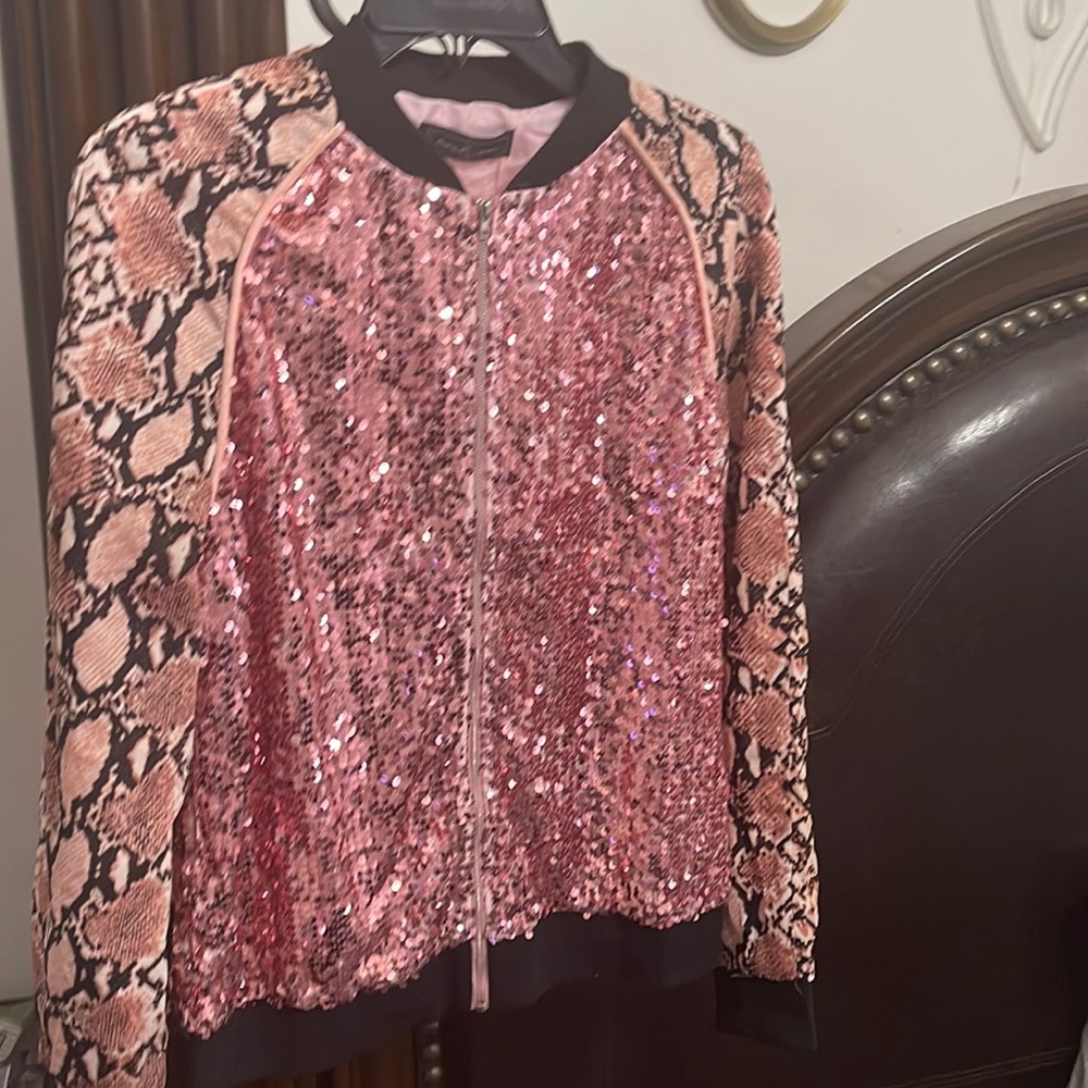 Glitter Jacket with leopArd sleeve worn once..